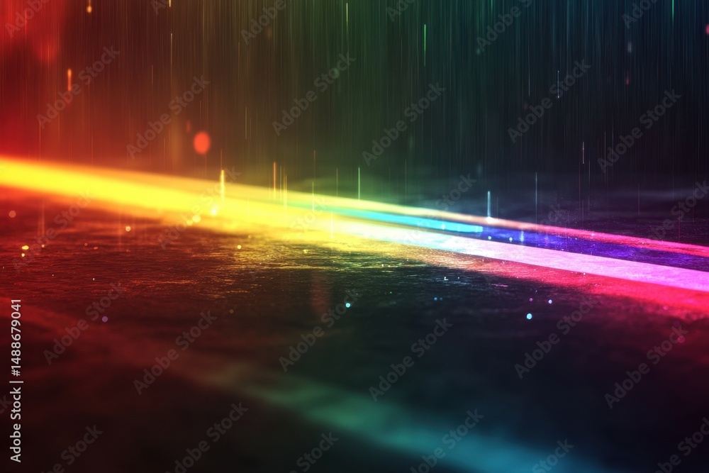 Poster colorful light display reflecting on a wet surface during a nighttime atmosphere, 4k animated backgr