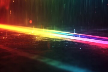 Colorful light display reflecting on a wet surface during a nighttime atmosphere, 4k animated background simulating the colors of light passing through a prism