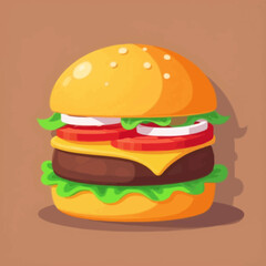 Delicious beef cheeseburger with sesame bun, fresh lettuce, tomato, and onion, isolated on a white background, served with crispy fast food fries