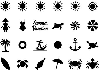 Summer Day Element and Tropical Island Scene – Hibiscus Flowers & Palm Tree Line Art