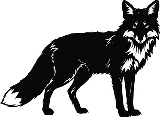 a digital illustration of a black and white fox, detailed fur texture, sharp focus, high contrast, minimalist style
