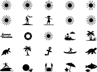 Summer Day Element and Tropical Island Scene – Hibiscus Flowers & Palm Tree Line Art"