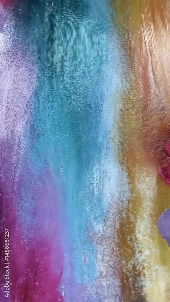 Poster macro abstract painting with textural elements and vibrant colors flowing together on canvas