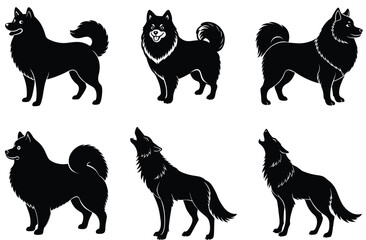 A black set of cat silhouettes, a vector illustration of domestic feline animals