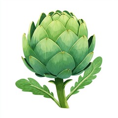 Whole artichoke with leaves on white background