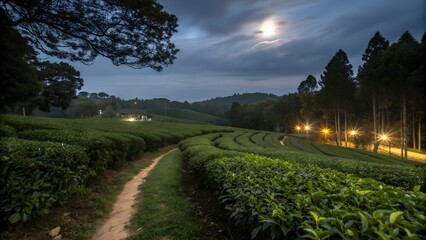 A tea garden sunset in the park