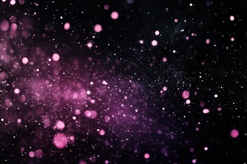 Naklejka premium Beautiful pink twinkling particles creating a magical effect against a dark black background, few pink twinkling particles on black background