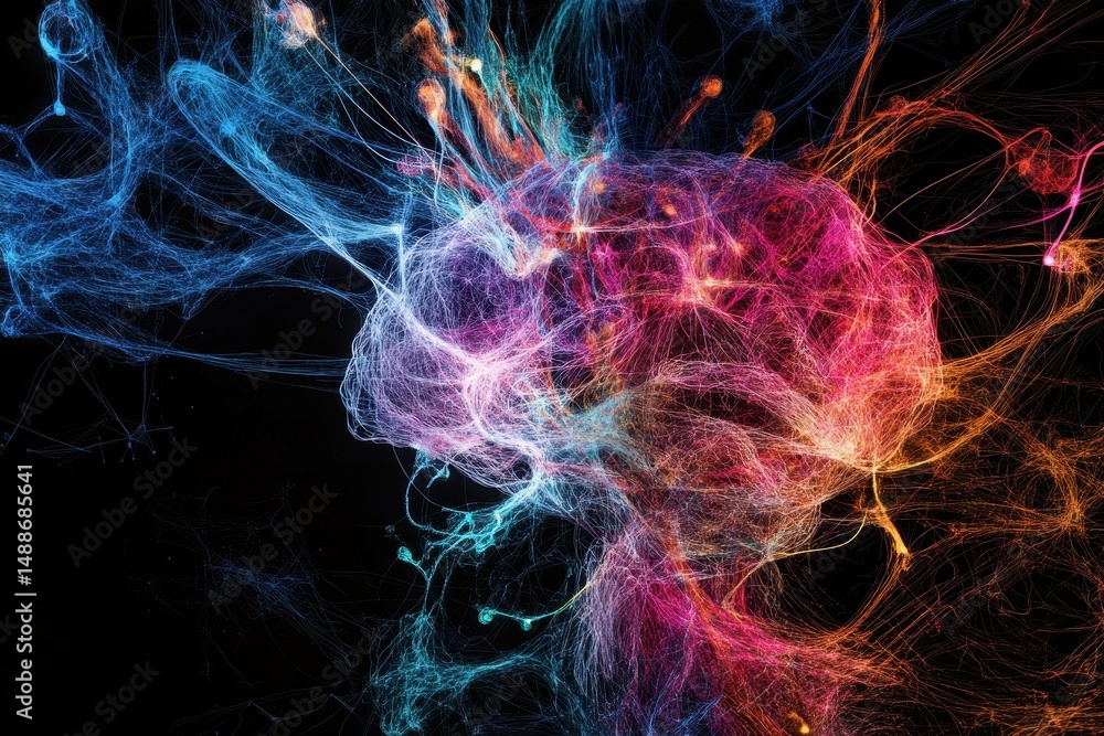 Aufkleber exploring human brain connectivity with vibrant visual representation of neural pathways, human brai