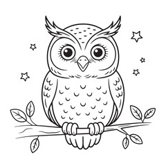 Wide-Eyed Owl with Leaves – Simple Animal Coloring Page