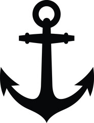 Black Anchor Icon Isolated on White Background – Nautical Symbol Illustration

