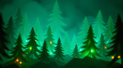 Obraz premium Dark forest with misty atmosphere and silhouetted trees, creating a mysterious scene.