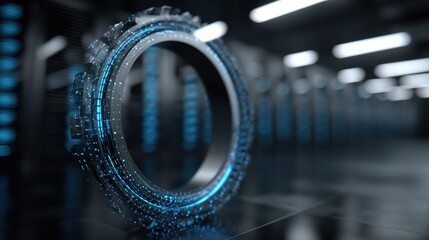 Abstract circular technological design in a server room.