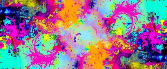 Vibrant abstract fractal art; dynamic multicolor splashes, bright texture, modern futuristic pattern, power, colorful