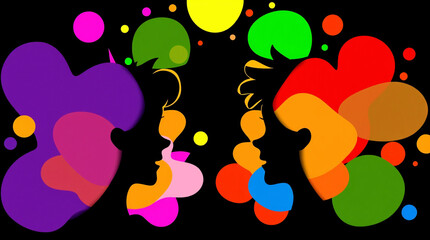 Silhouette of a couple facing each other with a colorful abstract shape between them.

Silhouette, couple, colorful, abstract, shape, love, romance, connection, relationship, art, artistic, creative, 