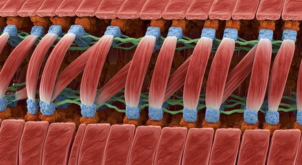 Highly Detailed Microscopic View of Muscle Tissue Structure and Cellular Organization