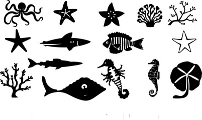 Summer Day Element and Tropical Island Scene – Hibiscus Flowers & Palm Tree Line Art