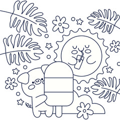 Hand drawn coloring book illustration	
