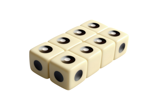 A captivating row of ivory dice poised for a game of chance inviting fortune and suspense on transparent background