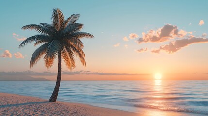 Palm tree sunrise beach landscape