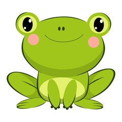 Adorable kawaii chibi style frog. A cute and colorful cartoon mascot. Perfect for children's drawings, stickers, nursery decor, prints and educational materials. Vector illustration