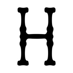 The letter H in a unique and stylized curvy black font