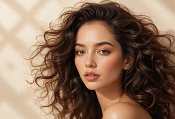 Naklejka premium A woman with long brown hair and a tan complexion