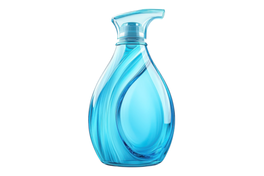 A sleek and modern transparent blue bottle with a swirl design evoking freshness and on transparent background - Powered by Adobe