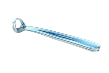 A sleek modern tongue scraper glistening under cool light promising fresh breath and on transparent background