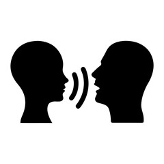 Communication exchange between two individuals represented by their head silhouettes and soundwaves