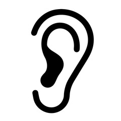 Simple and bold black ear outline on a white background design