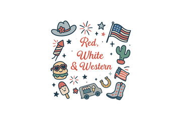 Red, White & Western Icons Collection 4th of July Sublimation Design