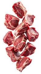 Raw pork meat cubes with beautiful marbling isolated on a black background