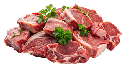 Pile of fresh raw lamb chops ready for cooking on black background
