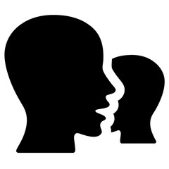 Two facing human head silhouettes representing communication, conversation or psychology concept