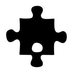 Single black jigsaw puzzle piece with a central hole on white background