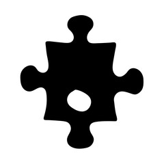 Single black jigsaw puzzle piece with a unique central hole design