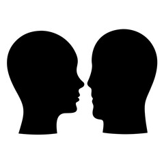 Two human heads in profile looking at each other in silhouette