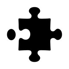 One black puzzle piece with white background symbolizes challenges and solutions