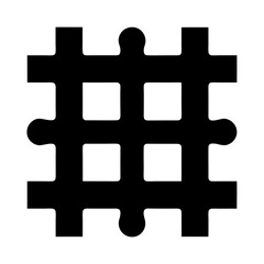 Obraz premium Black puzzle piece grid on white background depicting connectivity and solutions