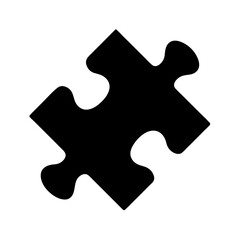 Black silhouette of a single puzzle piece isolated on a white background