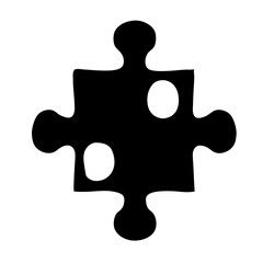 Black jigsaw puzzle piece with white circular cutout, connection and teamwork
