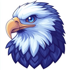 Majestic eagle head illustration showcasing detailed feathers and striking blue tones against a white background