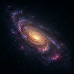 Galaksi Spiral Epik dengan Nebula Berwarna-warni dan Inti Bercahaya di Ruang Angkasa