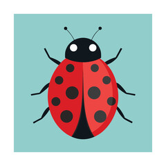 Vector illustration of a cute red ladybug with black spots against a blue background