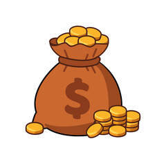 Money dollar sack bag filled with gold coins game illustration cartoon vector art editable