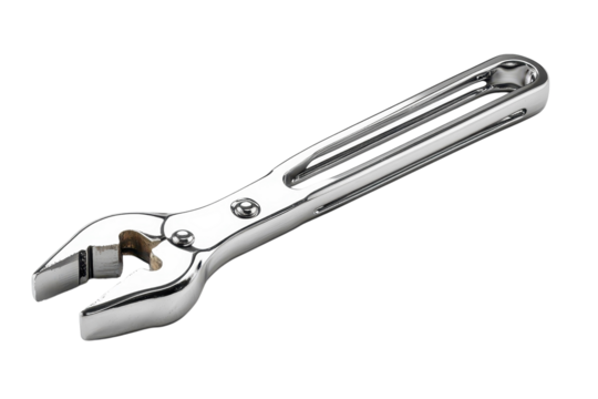 An elegantly forged polished wrench lying still ready to get the job done casting sharp on transparent background