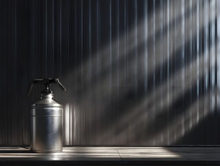 Matte steel wet-vac power tool elevates garage cleaning efficiency on ribbed gunmetal panel backdrop style