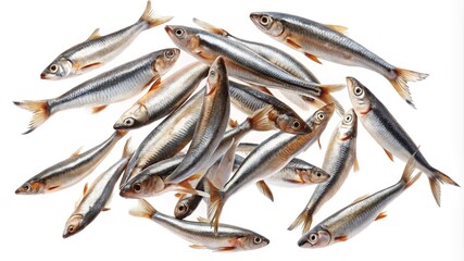 A School of Silver Fish Captured in Crisp Detail on a White Background