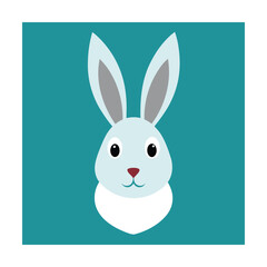 Obraz premium Adorable cartoon illustration of a happy blue bunny rabbit face on a teal background