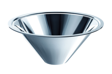 An inverted future Silver metallic cone standing proud ready to catch ideas in its sleek on transparent background